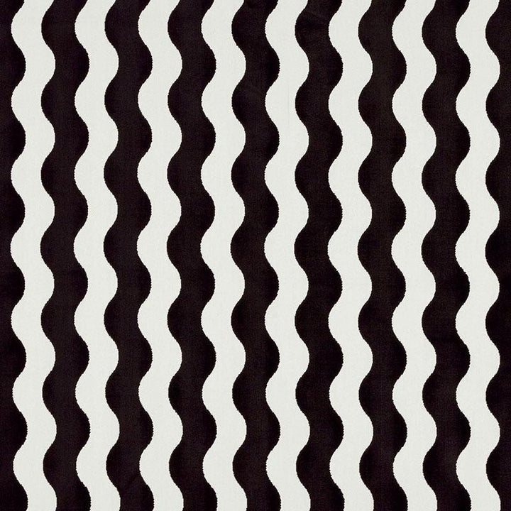 The Wave Velvet Black 69420 by Schumacher Fabric New Wave: Black & White 3.5" - Fabric Carolina -