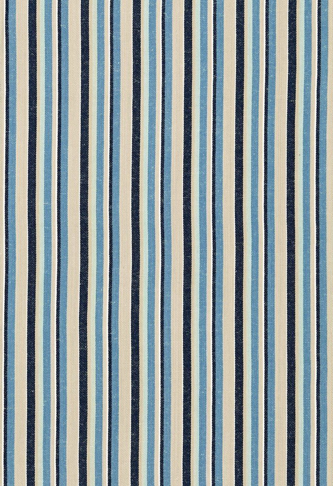 Kiawah Stripe Indigo 66030 by Schumacher Designer Fabric Sea-Island-Stripes 58% Cotton, 42% Jute Martindale 31,000 Horizontal: 4.125 and Vertical: - 53.25 - Swanky Fabrics -