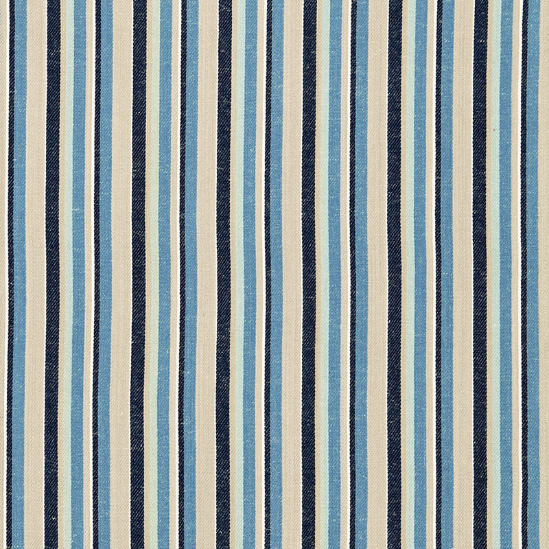 Kiawah Stripe Indigo 66030 by Schumacher Designer Fabric SEA ISLAND STRIPES COTTON 58% JUTE 42% INDIA MARTINDALE 31,000 </p><p>Repeat: Horizontal: 4 1/8" (10CM) and Vertical: 53.25 - Swanky Fabrics -