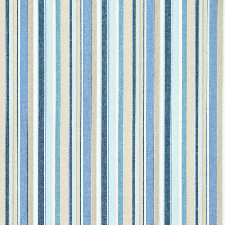 Tybee Stripe Ocean 66051 by Schumacher Designer Fabric SEA ISLAND STRIPES LINEN 50% COTTON 50% INDIA WYZENBEEK 6,000 </p><p>Repeat: Horizontal: 6 3/4" (17CM) and Vertical: 53.625 - Swanky Fabrics -