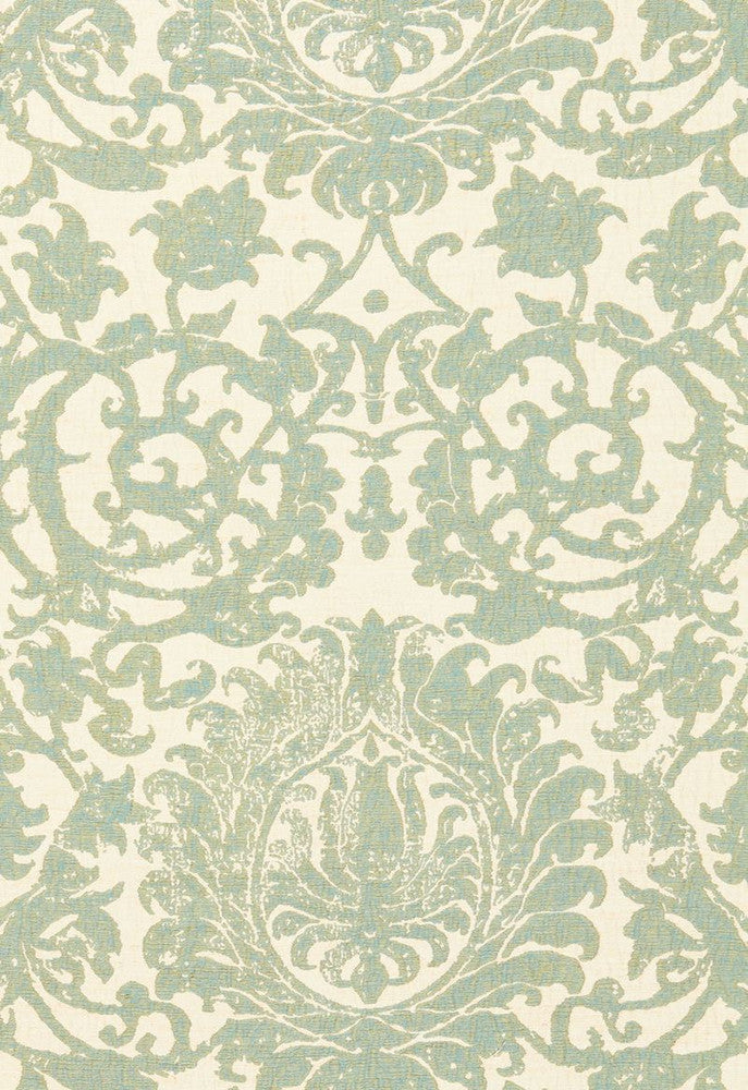 Arezzo Linen Damask Aquamarine 66360 by Schumacher Fabric Palazzo 52% Linen, 19% Viscose, 15% Cotton, 14% Polyester Martindale 12,000 Horizontal: 25.5 and Vertical: 30 51 - Fabric Carolina -