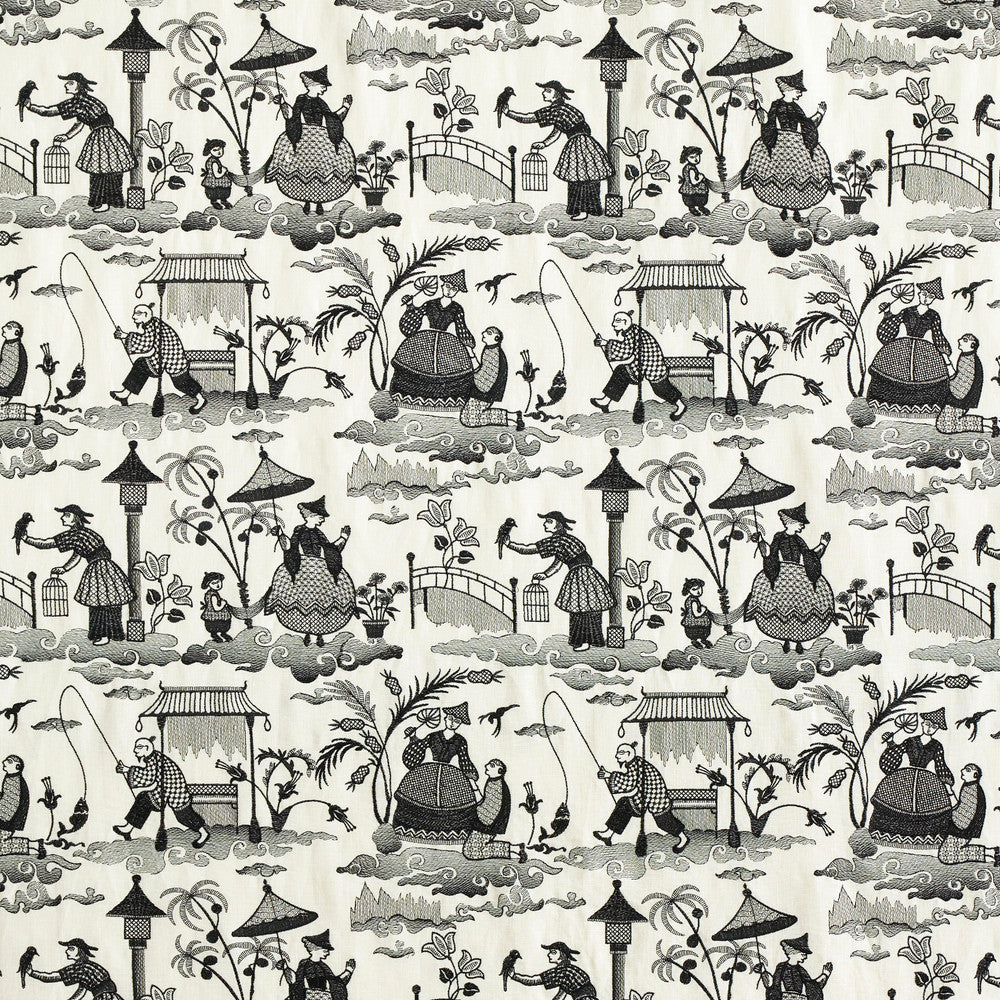 Bassano Embroidered Toile Black 66602 by Schumacher Fabric PERENNIAL FAVORITES LINEN 72% VISCOSE 28% UNITED STATES OF AMERICA </p><p>Repeat: Horizontal: 17" (43CM) and Vertical: 15 1/4" (39CM) 51 - Fabric Carolina -