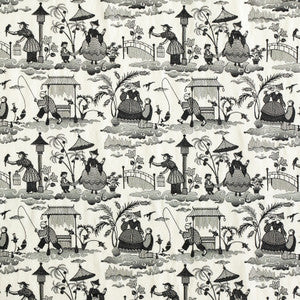 Bassano Embroidered Toile Black 66602 by Schumacher Fabric