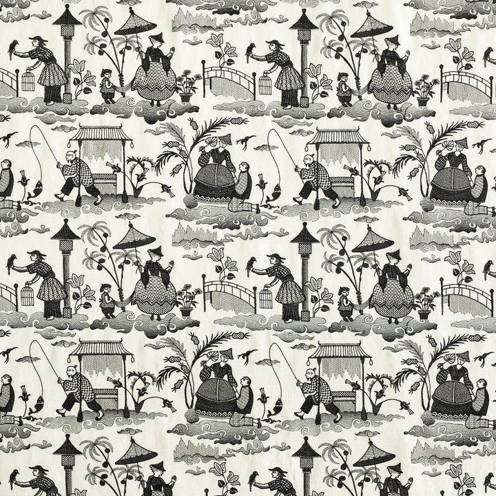 Bassano Embroidered Toile Black 66602 by Schumacher Designer Fabric PERENNIAL FAVORITES LINEN 72% VISCOSE 28% UNITED STATES OF AMERICA </p><p>Repeat: Horizontal: 17" (43CM) and Vertical: 15 1/4" (39CM) 51 - Swanky Fabrics -