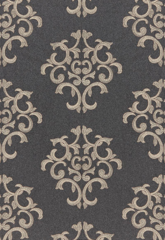 Byron Embroidered Wool Charcoal 66830 by Schumacher Fabric COLLECTION-NAME-TBA-66830 42% Wool, 42% Polyester, 16% Spun Martindale 15,000 Horizontal: 12.5 and Vertical: 15 50 - Fabric Carolina -