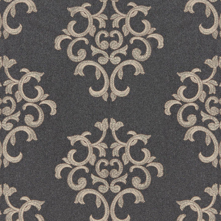 Byron Embroidered Wool Charcoal 66830 by Schumacher Fabric CHROMA WOOL 42% POLYESTER 42% INDIA MARTINDALE 15,000 </p><p>Repeat: Horizontal: 12 1/2" (32CM) and Vertical: 15" (38CM) 50 - Fabric Carolina -