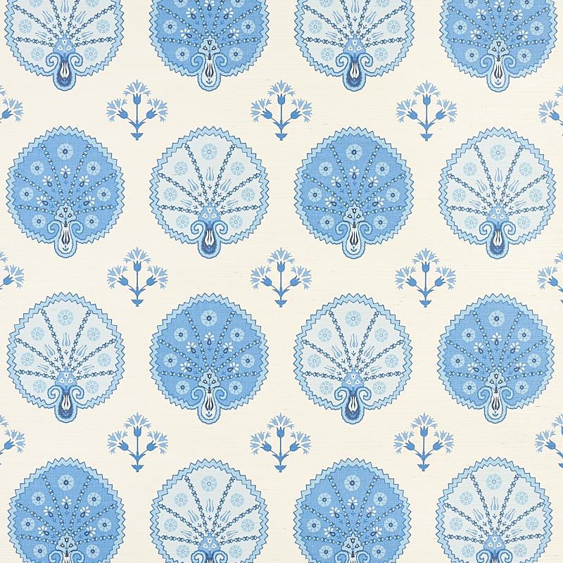 Chamba Crown Sisal Blue 5012282 by Schumacher Designer Wallpaper East Meets West 34.0" - Swanky Fabrics -