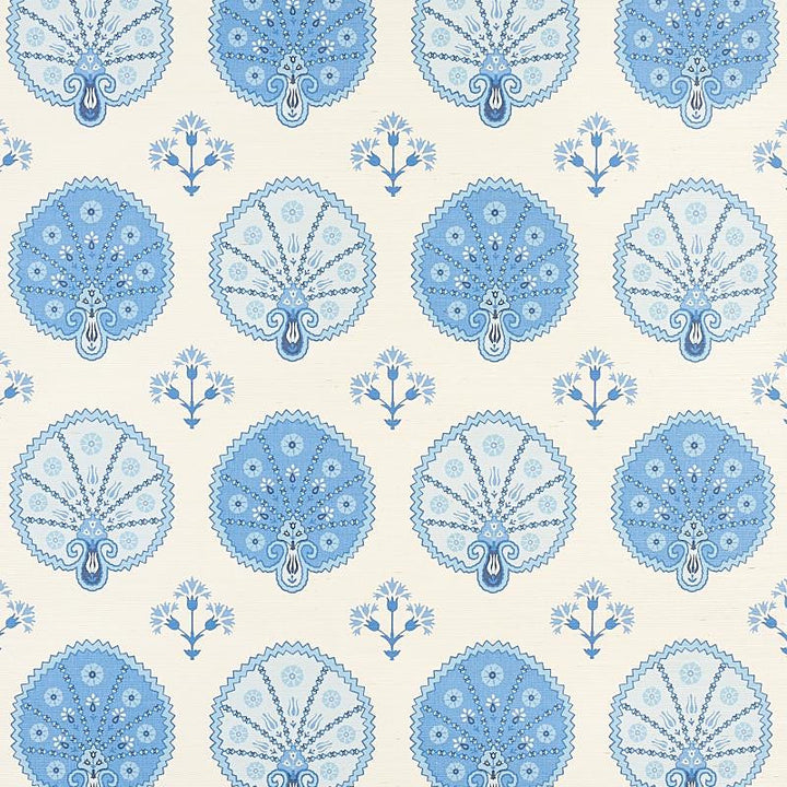 Chamba Crown Sisal Blue 5012282 by Schumacher Designer Wallpaper East Meets West 34.0" - Swanky Fabrics -