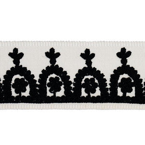 Noelia Embroidered Tape Black On Ivory 74155 by Schumacher Trim