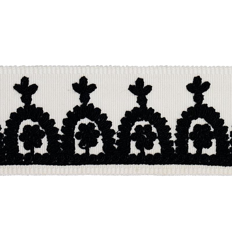 Noelia Embroidered Tape Black On Ivory 74155 by Schumacher Trim East Meets West 1.0" - Fabric Carolina -