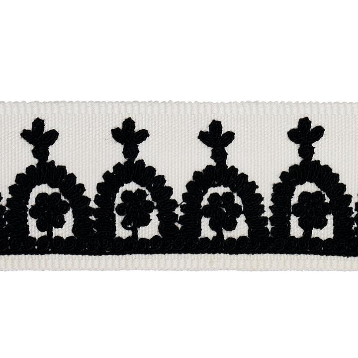 Noelia Embroidered Tape Black On Ivory 74155 by Schumacher Trim East Meets West 1.0" - Fabric Carolina -