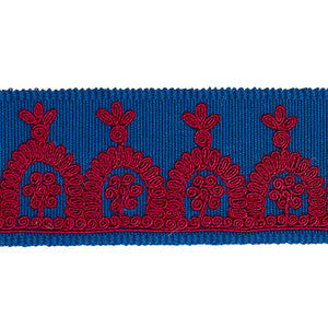 Noelia Embroidered Tape Red On Blue 74156 by Schumacher Trim