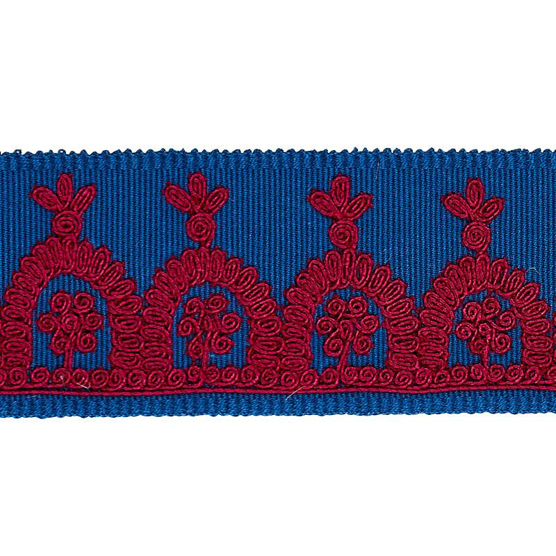Noelia Embroidered Tape Red On Blue 74156 by Schumacher Trim East Meets West 1.0" - Fabric Carolina -