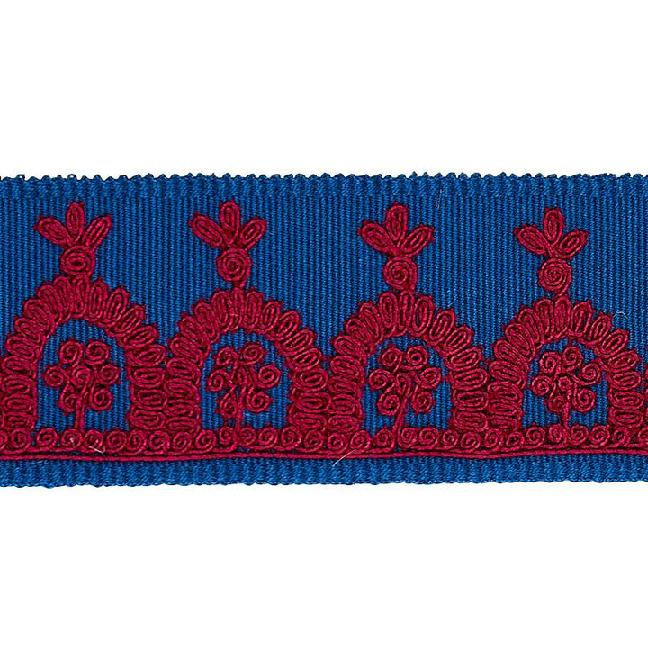 Noelia Embroidered Tape Red On Blue 74156 by Schumacher Trim East Meets West 1.0" - Fabric Carolina -