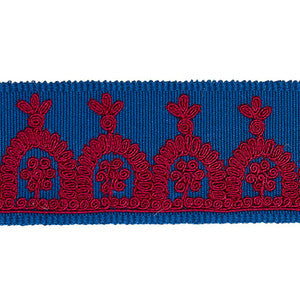 Noelia Embroidered Tape Red On Blue 74156 by Schumacher Trim