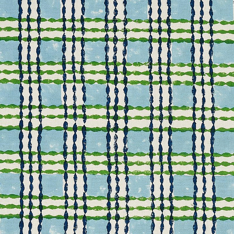 Trellis Hand Block Print Sky & Grass 179800 by Schumacher Fabric Molly Mahon 1.62" - Fabric Carolina -