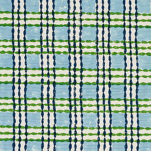 Trellis Hand Block Print Sky & Grass 179800 by Schumacher Fabric