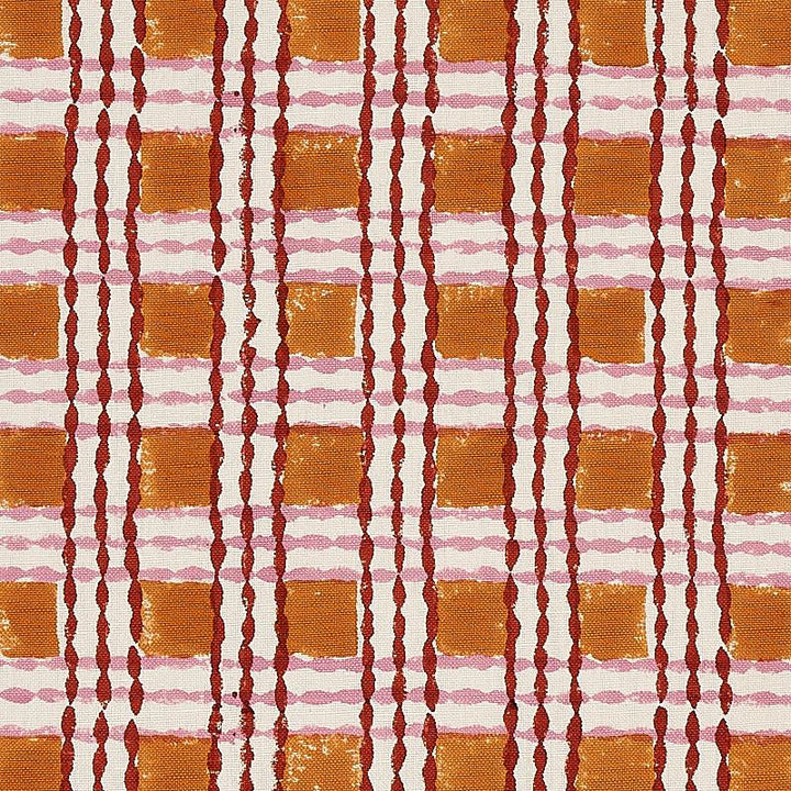 Trellis Hand Block Print Copper & Rose 179802 by Schumacher Fabric Molly Mahon 1.62" - Fabric Carolina -