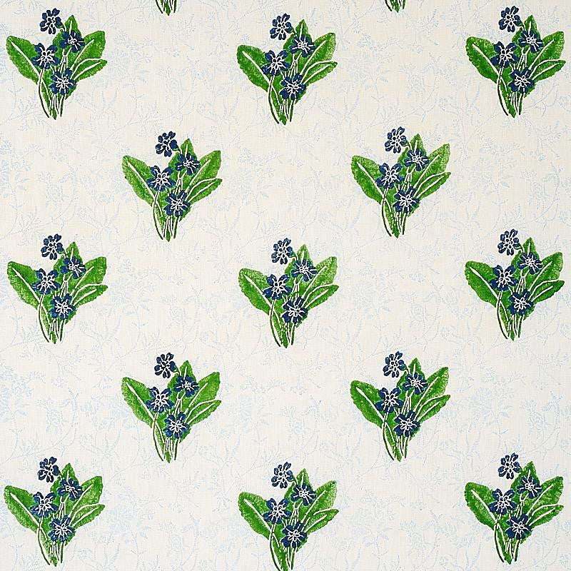 Primrose Hand Block Grass & Sky 179830 by Schumacher Designer Fabric Molly Mahon 6.75" - Swanky Fabrics -