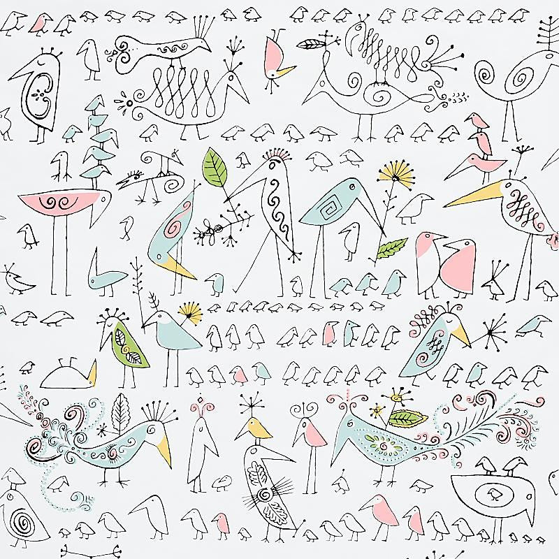 Aviary Soft Multi 5012780 by Schumacher Designer Wallpaper Flight Of Fancy 27.0" - Swanky Fabrics -