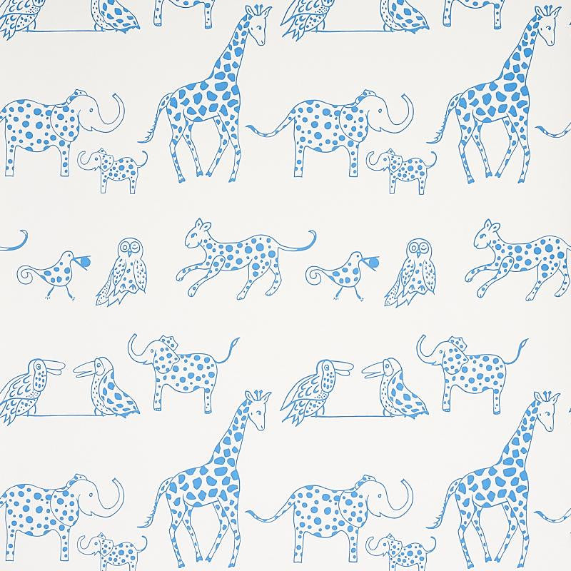 Jungle Jubilee Blue 5012470 by Schumacher Wallpaper Flight Of Fancy 13.5" - Fabric Carolina -
