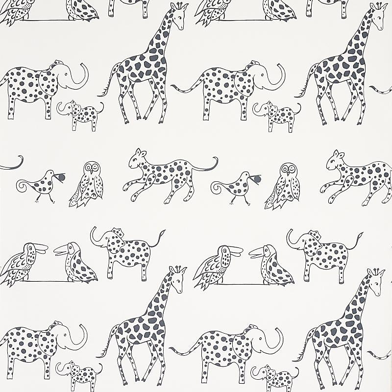 Jungle Jubilee Charcoal 5012471 by Schumacher Designer Wallpaper Flight Of Fancy 13.5" - Swanky Fabrics -