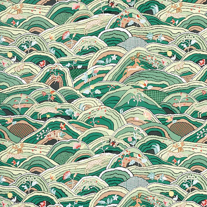 Rolling Hills Green 5012631 by Schumacher Wallpaper Flight Of Fancy 27.0" - Fabric Carolina -