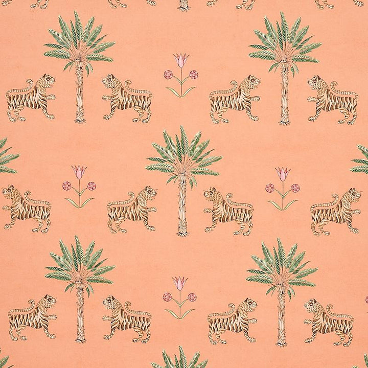 Tiger Palm Crimson On Peach 5012920 by Schumacher Wallpaper Mystique 13.5" - Fabric Carolina -