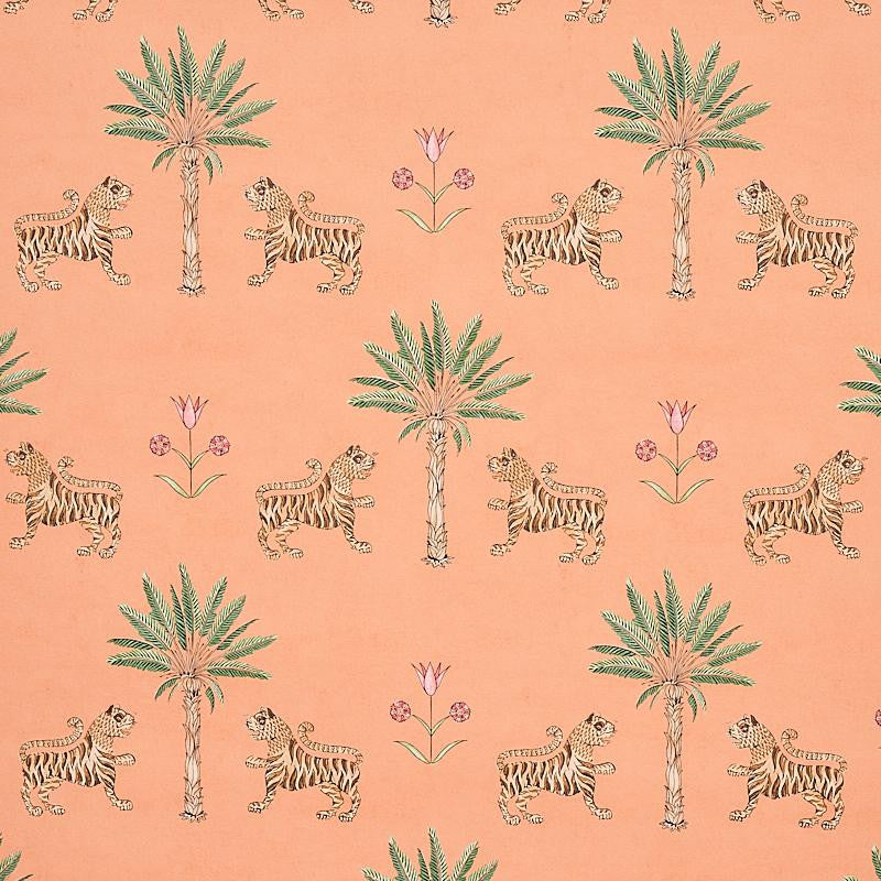 Tiger Palm Crimson On Peach 5012920 by Schumacher Designer Wallpaper Mystique 13.5" - Swanky Fabrics -