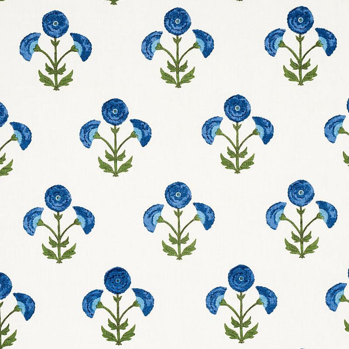 Saranda Flower Embroidery Royal 179672 by Schumacher Designer Fabric Perennial Favorites 27.0" - Swanky Fabrics -