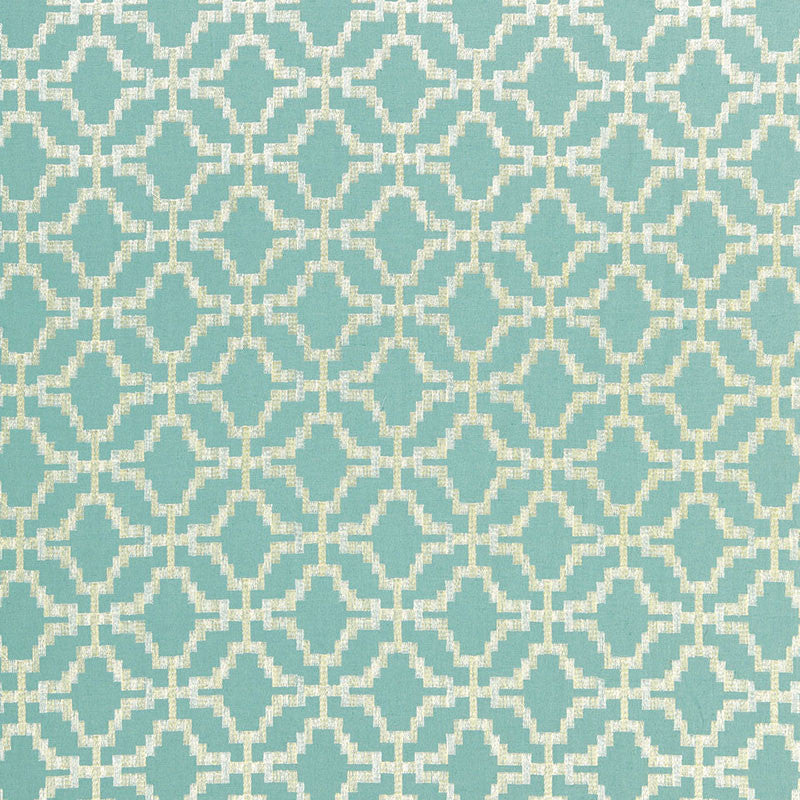 Sarana Linen Embroidery Aquamarine 67013 by Schumacher Fabric CHROMA See Sample INDIA HEAVY DUTY </p><p>Repeat: Horizontal: 5" (13CM) and Vertical: 5" (13CM) 52 1/2" WIDE (133CM) - Fabric Carolina -