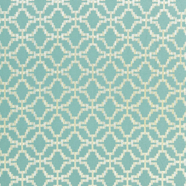 Sarana Linen Embroidery Aquamarine 67013 by Schumacher Fabric CHROMA See Sample INDIA HEAVY DUTY </p><p>Repeat: Horizontal: 5" (13CM) and Vertical: 5" (13CM) 52 1/2" WIDE (133CM) - Fabric Carolina -