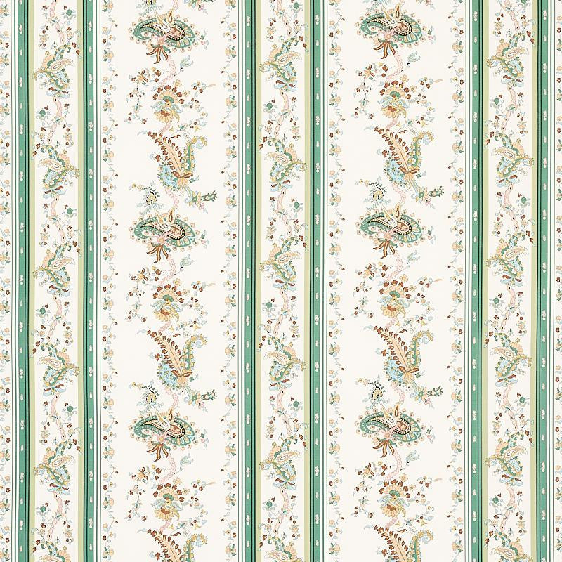 Elena Paisley Stripe Green 179981 by Schumacher Designer Fabric Cabana 13.5" - Swanky Fabrics -