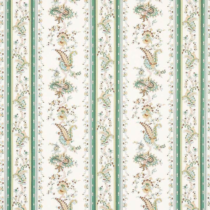 Elena Paisley Stripe Green 179981 by Schumacher Designer Fabric Cabana 13.5" - Swanky Fabrics -