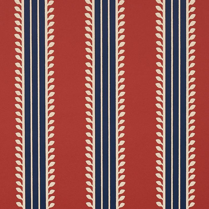 Etruscan Stripe Red & Blue 5012852 by Schumacher Designer Wallpaper Cabana 20.5" - Swanky Fabrics -