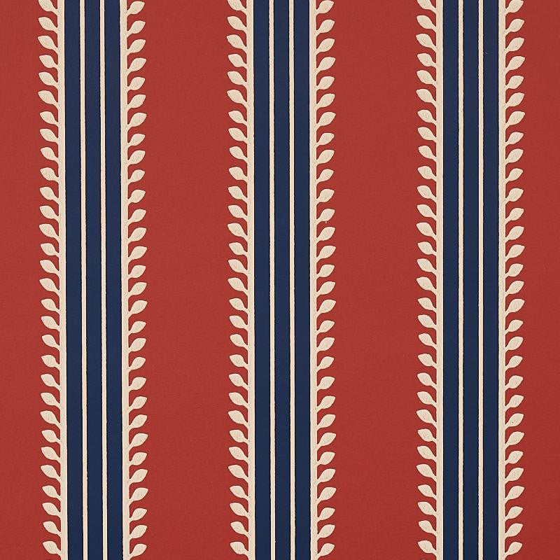 Etruscan Stripe Red & Blue 5012852 by Schumacher Wallpaper Cabana 20.5" - Fabric Carolina -