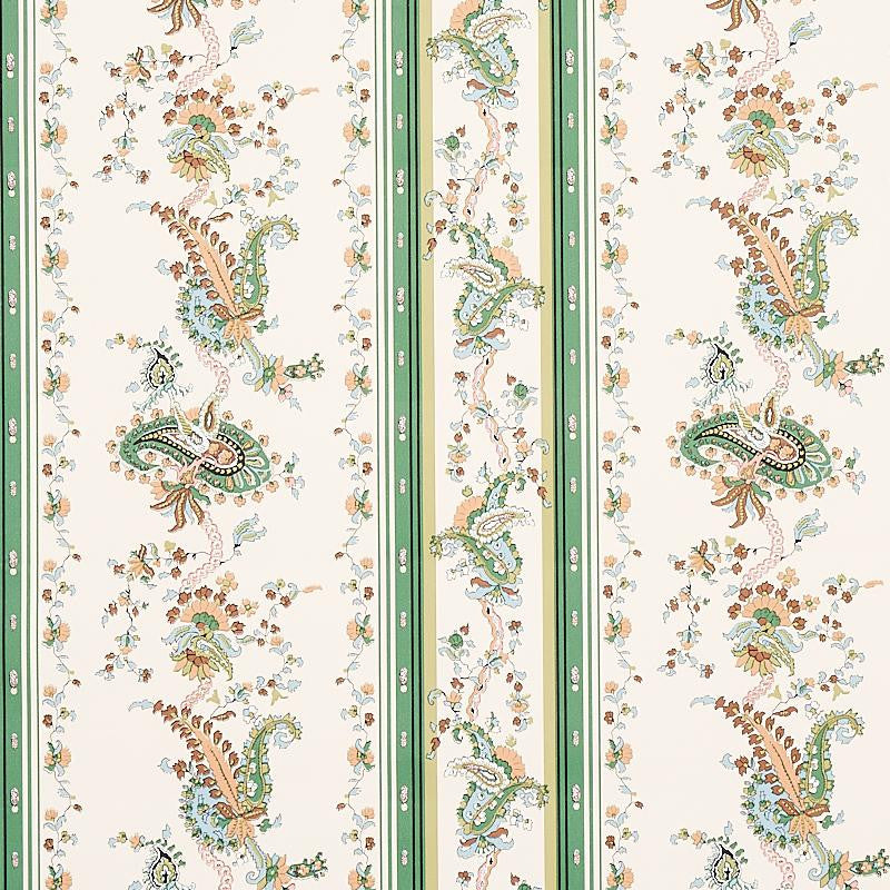 Elena Paisley Stripe Green 5012890 by Schumacher Wallpaper Cabana 13.5" - Fabric Carolina -
