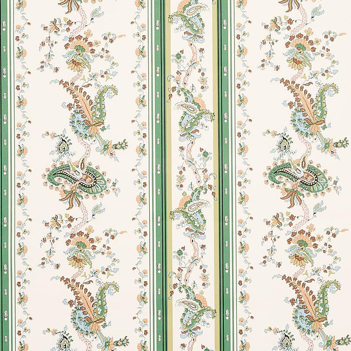 Elena Paisley Stripe Green 5012890 by Schumacher Wallpaper Cabana 13.5" - Fabric Carolina -