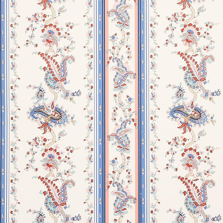 Elena Paisley Stripe Blue 5012891 by Schumacher Wallpaper Cabana 13.5" - Fabric Carolina -