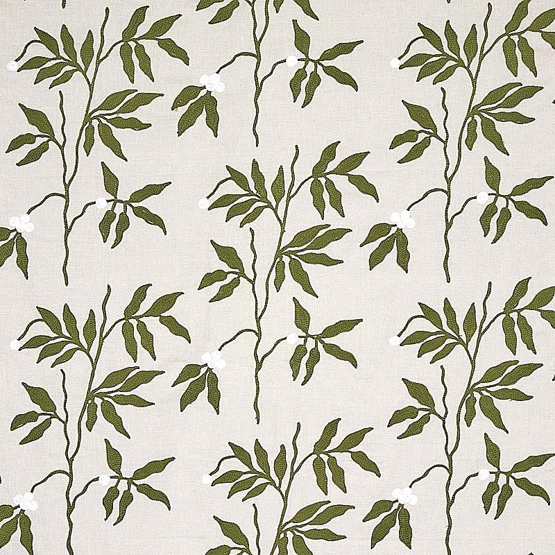 Lilla Embroidery Olive On Neutral 80430 by Schumacher Fabric New Traditional 18.0" - Fabric Carolina -