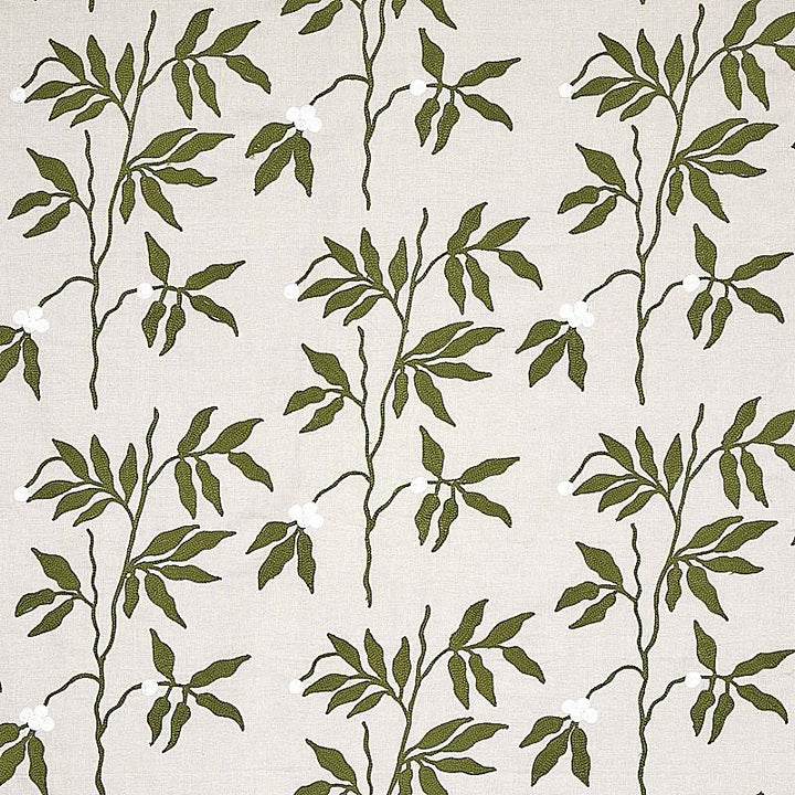 Lilla Embroidery Olive On Neutral 80430 by Schumacher Fabric New Traditional 18.0" - Fabric Carolina -