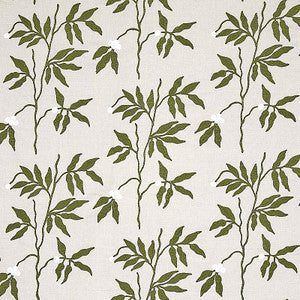 Lilla Embroidery Olive On Neutral 80430 by Schumacher Fabric