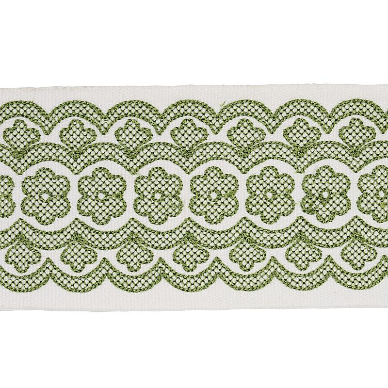 Astrid Embroidered Tape Green 80441 by Schumacher Designer Trim New Traditional 2.5" - Swanky Fabrics -