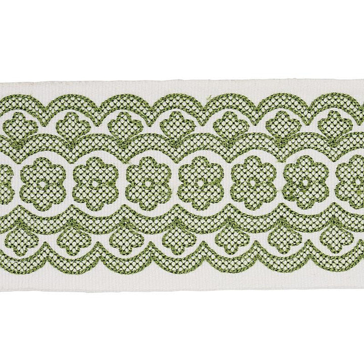 Astrid Embroidered Tape Green 80441 by Schumacher Designer Trim New Traditional 2.5" - Swanky Fabrics -
