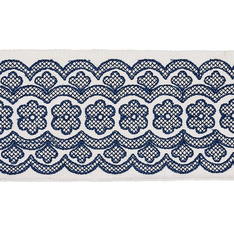 Astrid Embroidered Tape Blue 80442 by Schumacher Designer Trim New Traditional 2.5" - Swanky Fabrics -