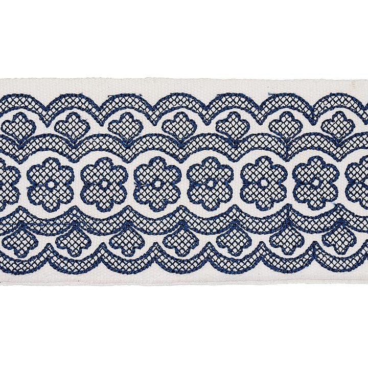 Astrid Embroidered Tape Blue 80442 by Schumacher Designer Trim New Traditional 2.5" - Swanky Fabrics -
