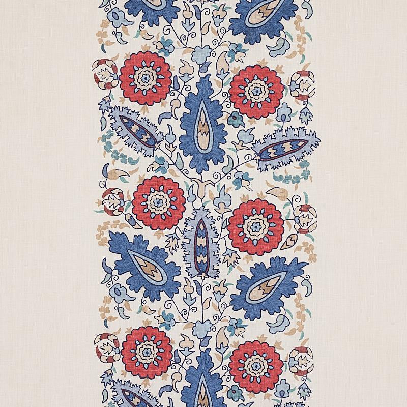 Anatolia Embroidery Blue & Red 80750 by Schumacher Designer Fabric Cabana 27.0" - Swanky Fabrics -