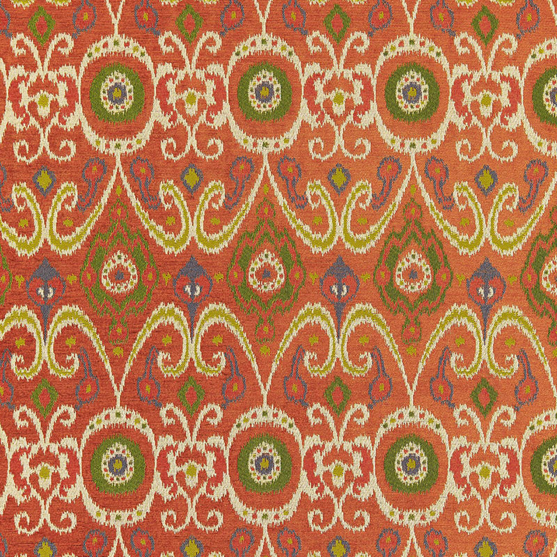 Bokhara Ikat Weave Persimmon 67082 by Schumacher Fabric CHROMA See Sample UNITED STATES OF AMERICA MEDIUM DUTY </p><p>Repeat: Horizontal: 6 3/4" (17CM) and Vertical: 17 3/8" (44CM) 52" WIDE (132CM) - Fabric Carolina -