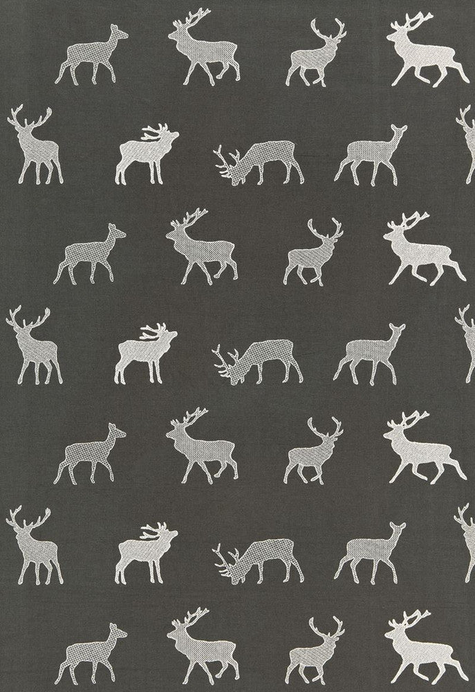 Caribou Embroidery Charcoal 67160 by Schumacher Fabric Luxe-Lodge 80% Cotton, 20% Spun Wyzenbeek 10,000 Horizontal: 25.375 and Vertical: 11.25 51 - Fabric Carolina -