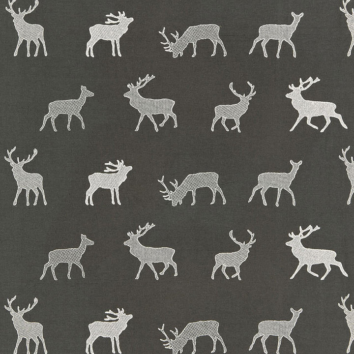 Caribou Embroidery Charcoal 67160 by Schumacher Fabric LUXE LODGE COTTON 80% SPUN POLYESTER 20% INDIA WYZENBEEK 10,000 </p><p>Repeat: Horizontal: 25 3/8" (64CM) and Vertical: 11 1/4" (29CM) 51 - Fabric Carolina -